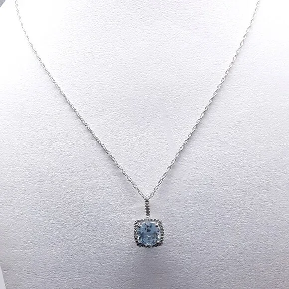 NEW sterling silver blue topaz and cz pendant necklace - Picture 6 of 11